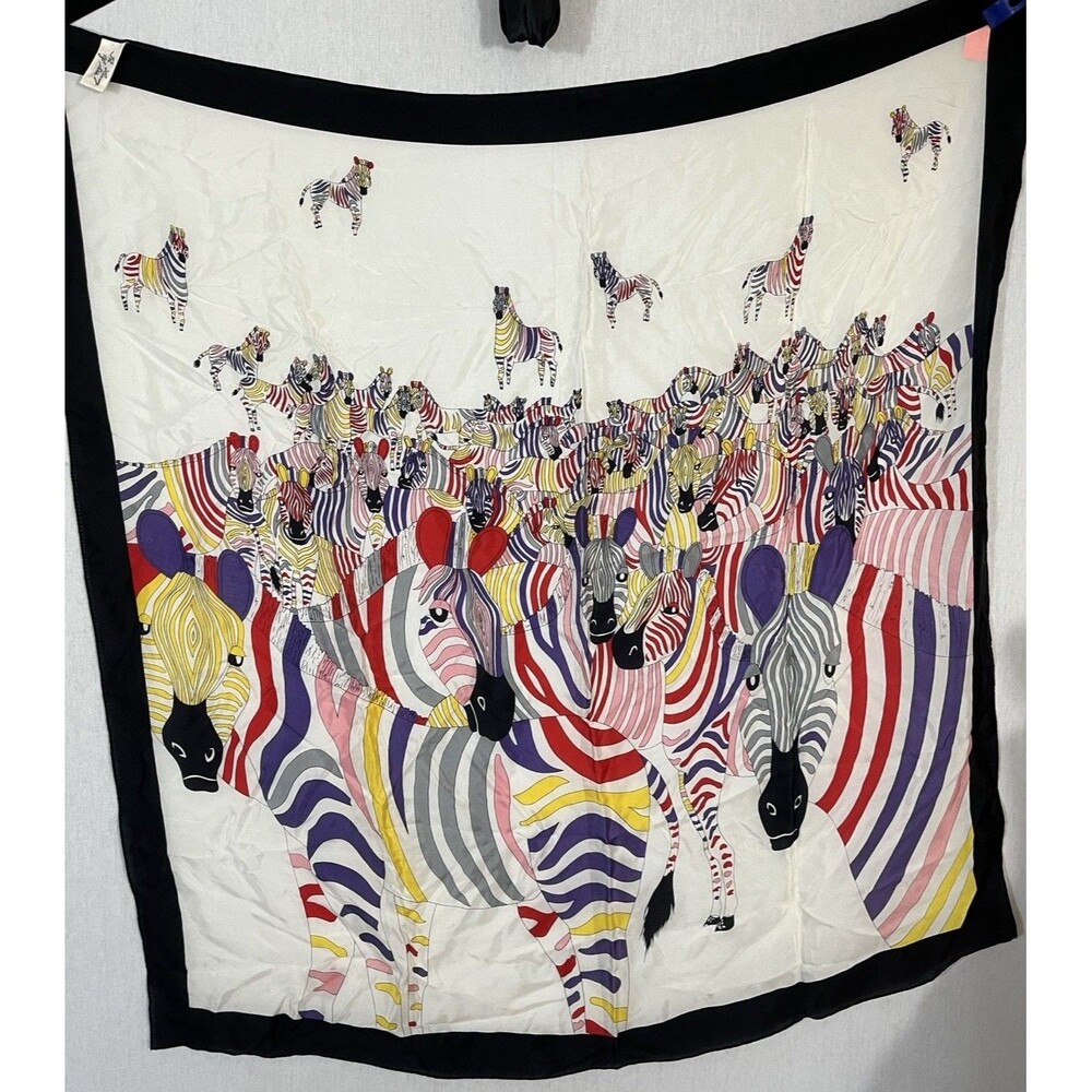 Vintage Multicolor Bright Pop Art Zebra 100% Silk Square Scarf NWT